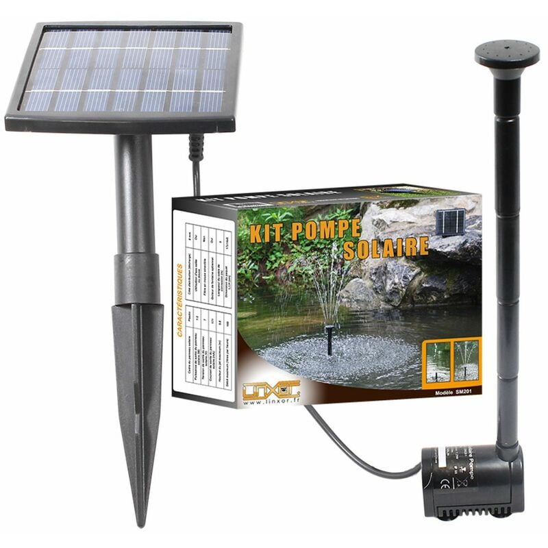 Pompe à eau solaire pour fontaine, bassin ou jardin... avec câble de 5m Linxor