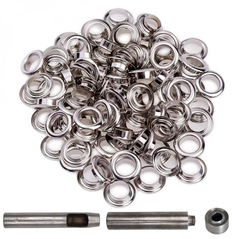 Linxor – Kit de 100 œillets en métal 12mm – Résistance à la corrosion – Outils de pose inclus – Pour toile, carton et caoutchouc