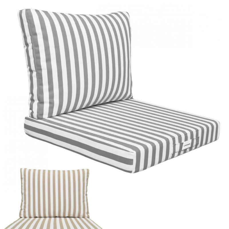Linxor - Kit de coussins pour salon de jardin déhoussables - 50 x 50 cm - Rayé gris
