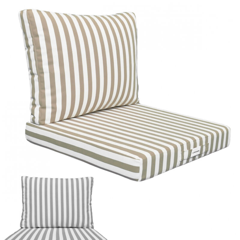 Linxor - Kit de coussins pour salon de jardin déhoussables - 50 x 50 cm - Rayé beige
