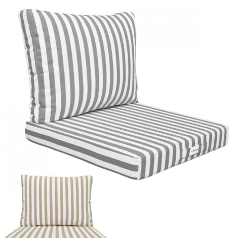 Linxor - Kit de coussins pour salon de jardin déhoussables - 60 x 60 cm - Rayé gris