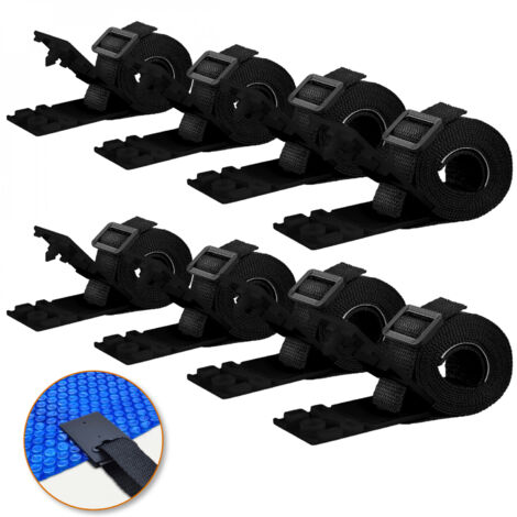 Linxor – Lot de 8 sangles pour enrouleur de bâche à bulles – Longueur 180 cm – Pince crocodile pour fixation sécurisée – Compatible tous enrouleurs