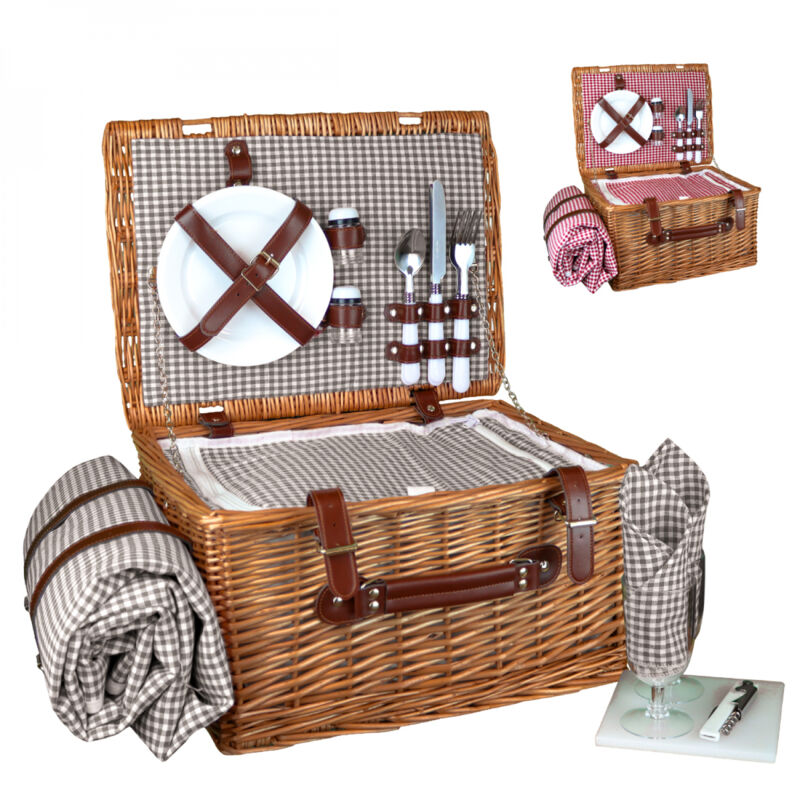 Panier de pique-nique isotherme avec nappe et accessoires - 2 personnes - Gris - Linxor