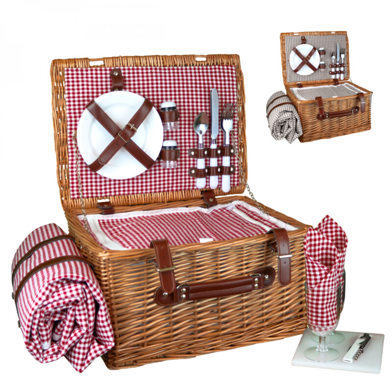 Panier de pique-nique isotherme avec nappe et accessoires - 2 personnes - Rouge - Linxor