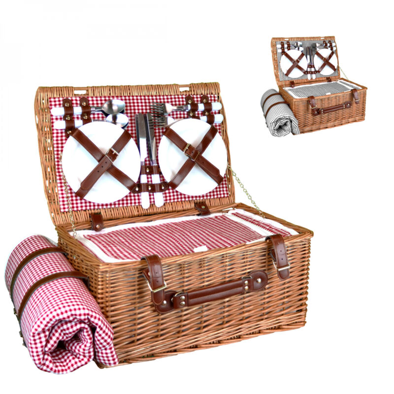 Panier de pique-nique isotherme avec nappe et accessoires - 4 personnes - Rouge - Linxor