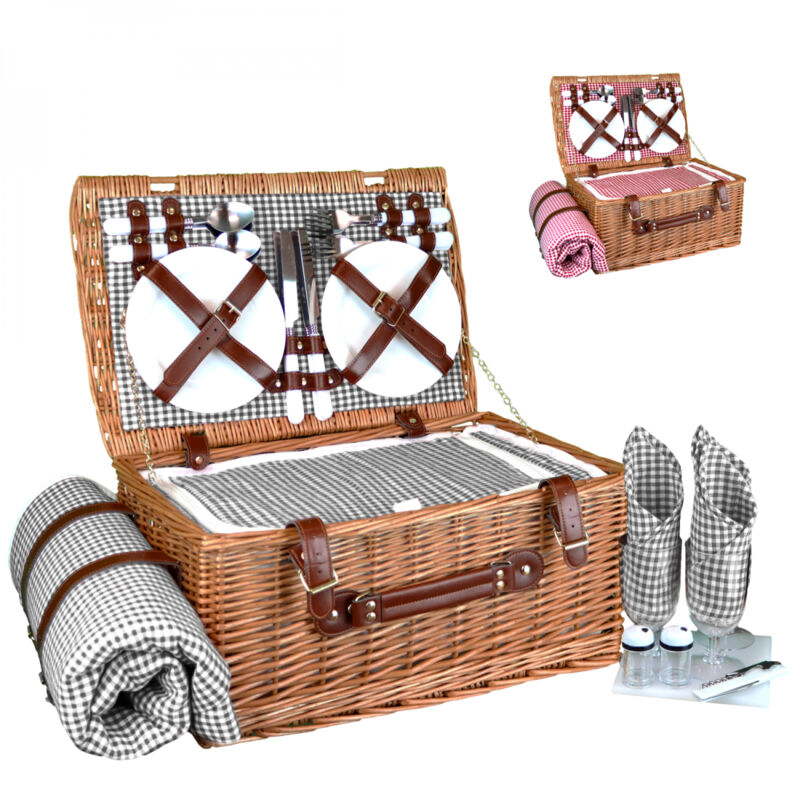 Panier de pique-nique isotherme avec nappe et accessoires - 4 personnes - Gris - Linxor