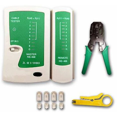 Linxor – Pince à sertir et testeur de câble réseau RJ45 RJ11 RJ12 – Acier haute qualité – 9 LED pour vérification précise – Pince à dénuder incluse