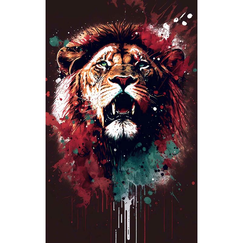 Hxadeco - Lion pop art rouge - tableau pas cher