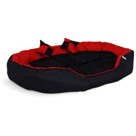 lionto 4-in-1 Hundebett, Hundekissen, Hundekörbchen mit Wendekissen, schwarz/rot, Größe L