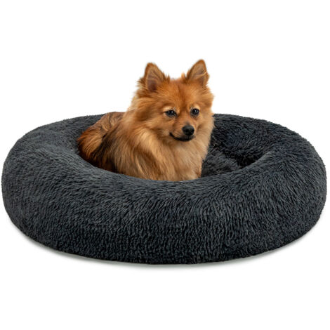 lionto Hundebett aus Plüsch in Donut-Form, 60 cm Durchmesser, dunkelgrau