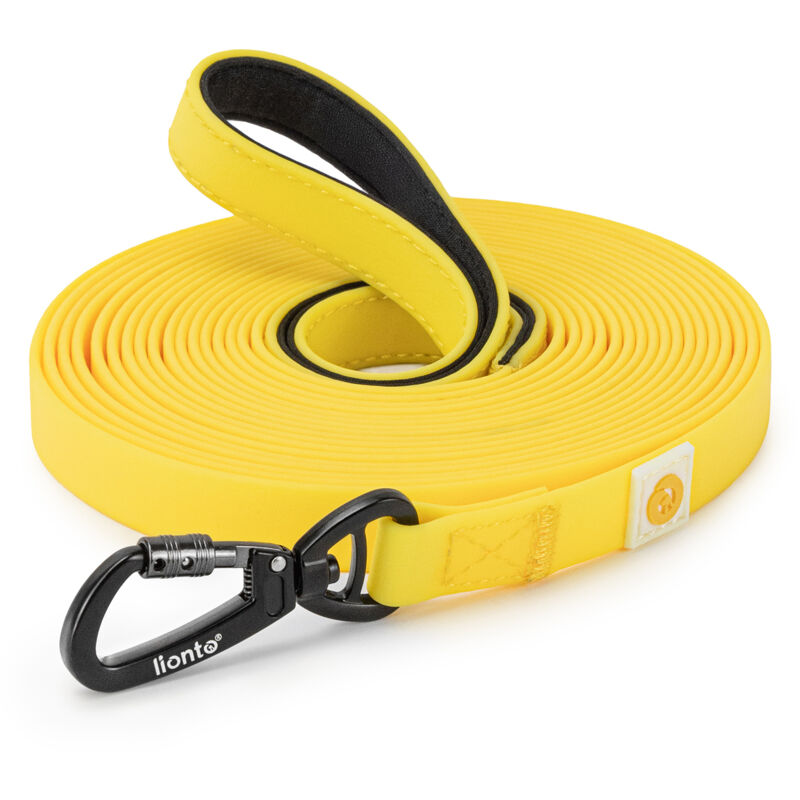 Lionto Schleppleine Für Hunde 15 M, Strapazierfähig & Wasserdicht Mit Weicher Neopren-handschlaufe Und Drehkarabiner, Gelb