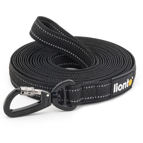 lionto Schleppleine für Hunde, 5 m, reflektierend, 360° Metallkarabiner