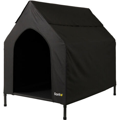 lionto überdachte Hundeliege erhöhte Hundehütte Hundebett mit Dach Schwarz (M) 110x75x105 cm