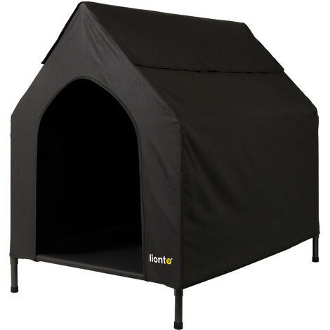 lionto überdachte Hundeliege erhöhte Hundehütte Hundebett mit Dach Schwarz (S) 90x65x85 cm