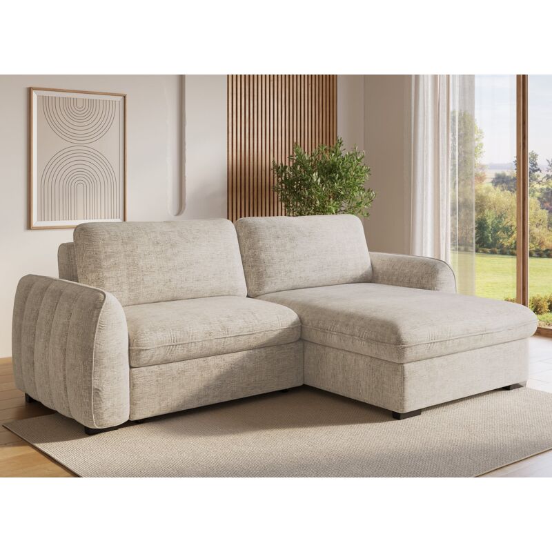 Deco In Paris - liora - Canapé d'angle convertible et réversible avec coffre en velours chiné beige liora