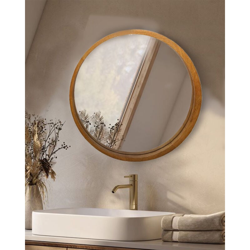 Liora - Miroir rond en bois massif de manguier