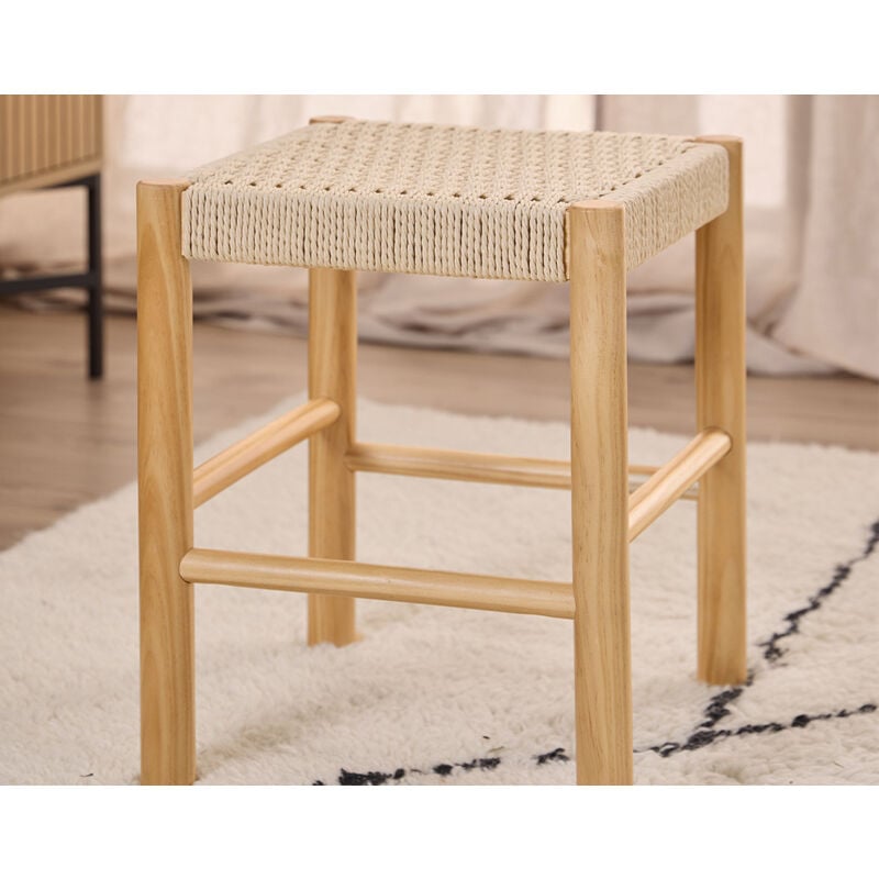 Liora - tabouret en bois et corde tressée – h 45cm - bois / beige