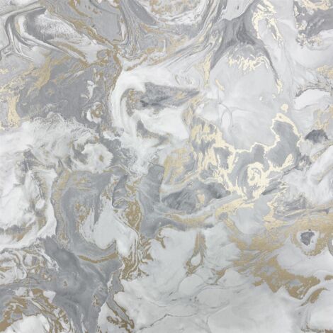 Liquid Marble Effect White Grey Gold Wallpaper Elixir Muriva Metallic Modern