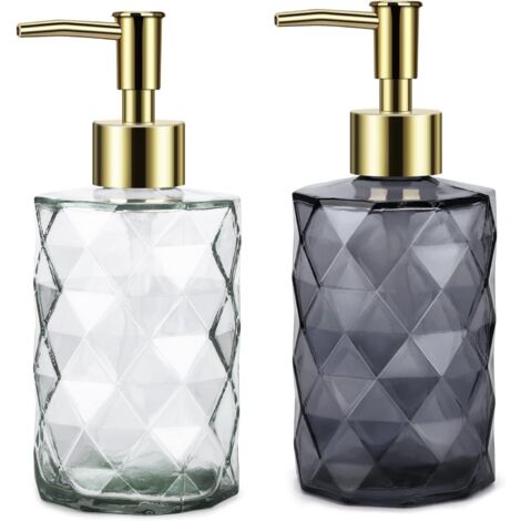 Liquid Soap Dispenser, Glass Soap Dispenser with Hand Pump 2 Pcs Refillable Liquid Dispenser for Bathroom Kitchen Soap Dispenser White+Gray
