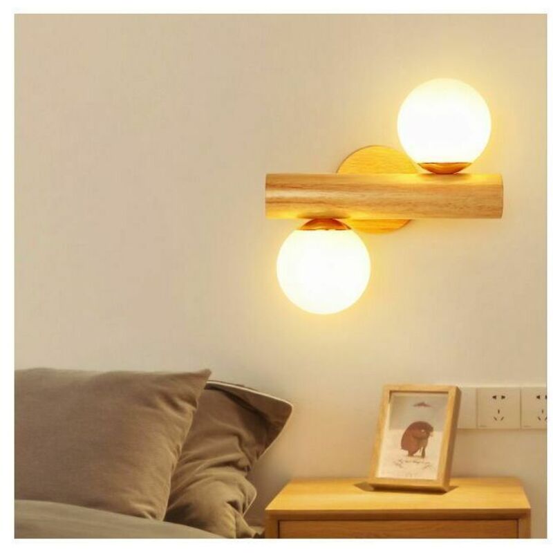 Log vent applique nordique en bois massif salon tv fond applique chambre allée double tête applique sans source de lumière E27 - Lablanc