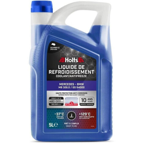 Liquide de refroidissement antigel prêt à l’emploi 5 L bleu – Protection jusqu’à -37 °C – Compatible Mercedes/BMW 325.0 / GS94000 – Bec verseur inclus – Holts