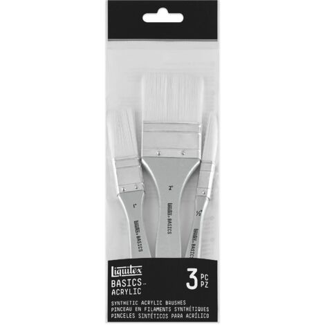 Liquitex Basics Set 3 Pennelli Fibre Sintetiche manico corto - Piatti Misure 1/2'', 1'', 2''
