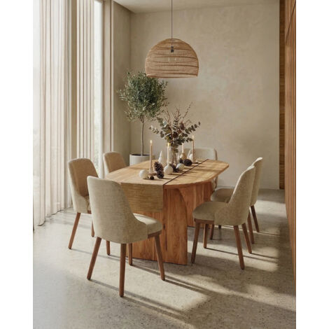 Liro beige - Lot de 2 chaises repas en tissu beige pieds en bois