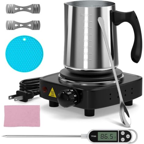 LIROPAU DIY-Kerzenherstellungsset mit elektronischer Heizplatte, Wachsschmelzer, Gießtopf, Wachsschmelztopf mit Thermometer, Rührlöffel und Dochthalter.