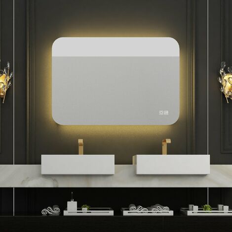 LISA Badspiegel 70x50cm LED Badezimmerspiegel Touch Kaltweiß/Warmweiß Dimmbar Rechteck Beschlagfrei Wandspiegel