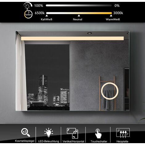 LISA Badspiegel LED mit Beleuchtung, Badezimmerspiegel Beschlagfrei Lichtspiegel Wandspiegel mit Touch-schalter+Anti-fog IP44 Energie sparen +3-Fach Vergrößerung