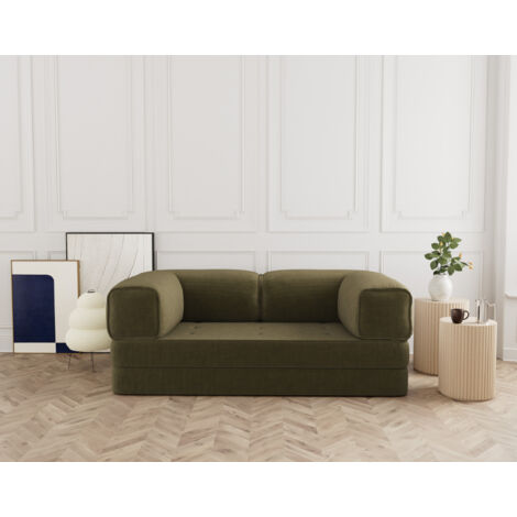 Lisa Design – Canapé 3 places convertible en velours côtelé – Couchage occasionnel – Coussins déhoussables – Style contemporain – Dimensions 208x108x69cm