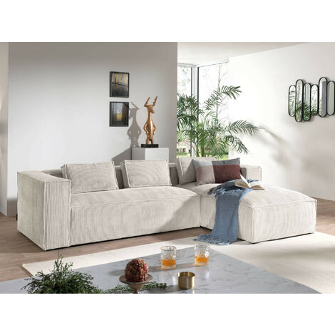 Lisa Design – Canapé d'angle 4 places en velours côtelé – Droit – Confort optimal avec 3 coussins – Structure bois massif – Beige