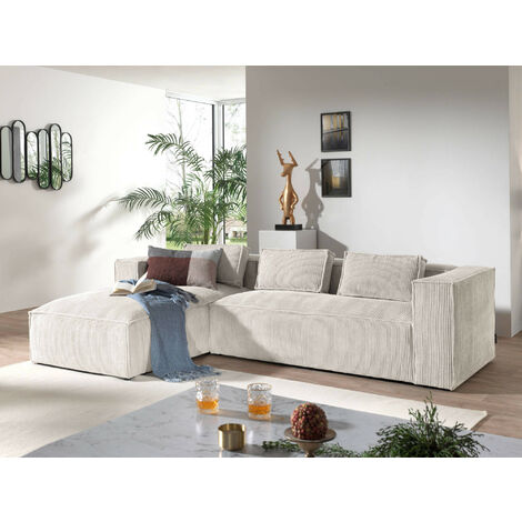 Lisa Design – Canapé d'angle 4 places en velours côtelé – Position gauche – Structure en bois massif – Confort optimal pour moments de détente – Beige