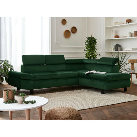 Lisa Design – Canapé d'angle convertible 5 places en velours – Têtières réglables – Droit – Dimensions L249 x H89 x P190 cm – Pour usage quotidien