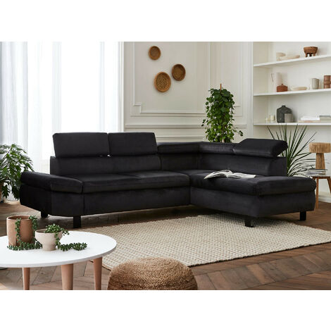 Lisa Design – Canapé d'angle convertible en velours 5 places – Têtières réglables – Droit – Dimensions L249 x H89 x P190 cm – Poids max 350 kg