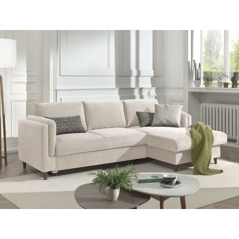 Lisa Design – Canapé d'angle droit convertible 4 places – Coffre de rangement – Velours 100 % polyester – Dimensions L233xH85xP153 cm