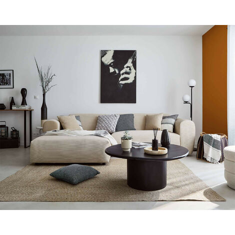 Lisa Design – Canapé d'angle gauche 4 places en velours côtelé beige – Large méridienne – Structure bois massif – Assise mousse polyuréthane 28Kg/m3