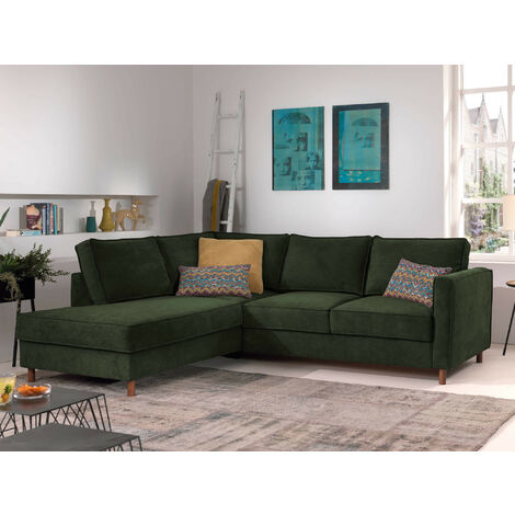 Lisa Design – Canapé d'angle gauche convertible 5 places – Revêtement velours côtelé – Structure bois massif – Dimensions L230 x P198 cm