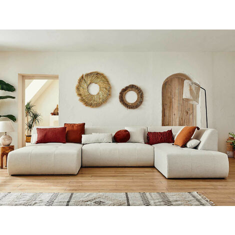 Lisa Design – Canapé d'angle panoramique 7 places en tissu 100% polyester – Angle droit – Largeur 334 cm – Confort optimal avec coussins décoratifs