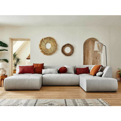 Lisa Design – Canapé d'angle panoramique 7 places – Tissu 100% polyester – Dimensions L334 x H75 x P198 cm – Assise mousse polyuréthane