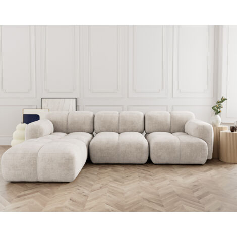 Lisa Design – Canapé modulable d'angle réversible 4 places – Velours texturé beige – Design bubble contemporain – Pouf indépendant pour méridienne