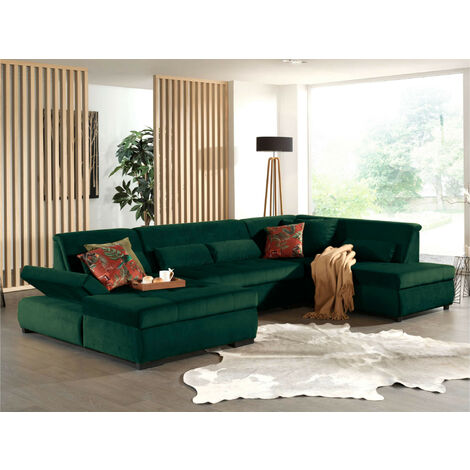 Lisa Design – Canapé panoramique d'angle droit 7 places – Largeur 335 cm – Revêtement velours 100% polyester – Confort méridiennes