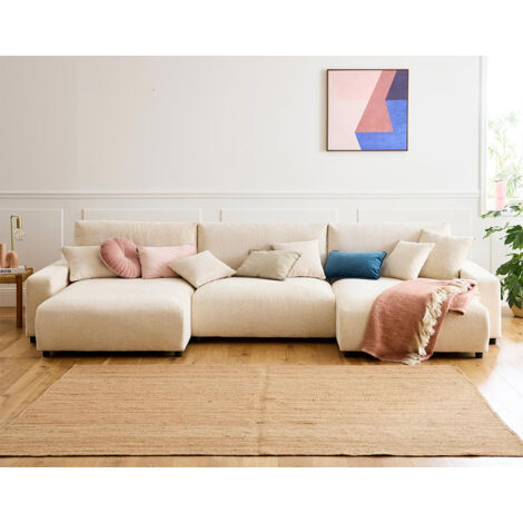 Lisa Design – Canapé panoramique en U 7 places convertible avec coffre – Velours texturé – Dimensions 332x170 cm – Style contemporain