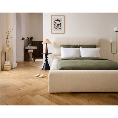 Lisa Design – Lit coffre 140x190 cm – Sommier à lattes inclus – Revêtement en fausse fourrure beige – Espace de rangement optimisé