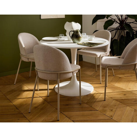 Lisa Design – Lot de 4 chaises de table en tissu beige – Structure en contreplaqué et métal – Résistantes à l'humidité et aux rayures – Confort durable