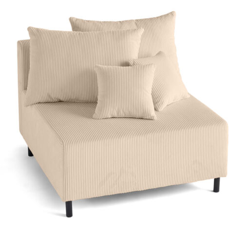 Lisa Design – Module d'assise sans accoudoirs en velours côtelé beige – Canapé modulable 1 place – Dossier généreux et assise moelleuse – Pieds métal noir