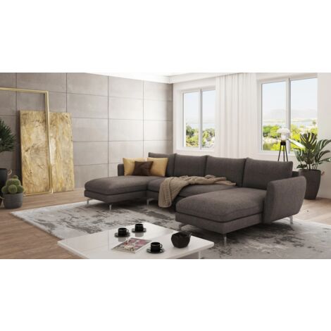 Lisa Wohnlandschaft mit Metall Füßen, Braun - Khaki Microfaser