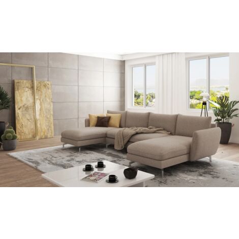 Lisa Wohnlandschaft mit Metall Füßen, Dunkelbeige Luxusmicrofaser