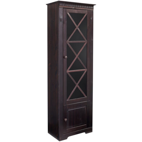 LisaVitrine avec 1 porte + 1 porte en pin marron