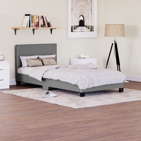 Lisbon 3ft Single Faux Leather Bed Frame, 90 x 190 cm, Grey
